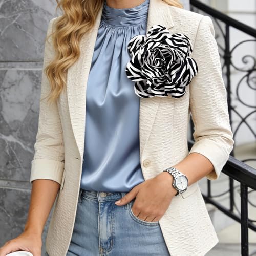Image of PLwelth Large Flower Brooch Pins Floral Hair Clips for Women Lapel Pins for Dress Clothes Suits Wedding Party Jewelry Gifts