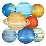 8 PCS Planet Paper Lanterns, 12 Inch Outer Space Party Decorations, Solar System Hanging Planets Lantern for Kids Space Theme Party Birthday Room Decorations