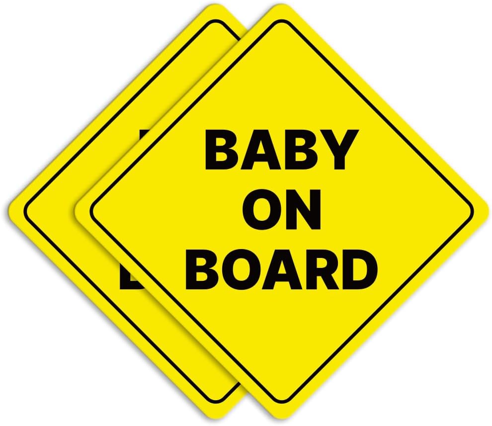 GEEKBEARBaby on Board Car Sign - Sticker or Magnet & Color Options, Weather-Resistant - Diamond Shape 6.8 x 6.8 in (Reflective Magnet, Yellow, 2 Pack)