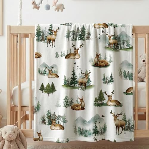 Image of Baby Blanket for Boys Girls, Baby Deer Woodland Animals Baby Blankets for Son Daughter, 30x40 inches Super Soft Fleece Blanket for Newborn Infant, Lightweight Bed Throw Nursery Blanket
