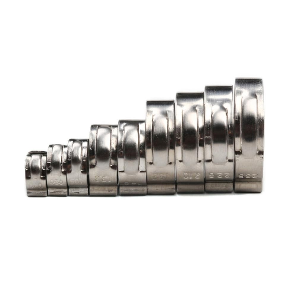 50 abrazaderas de manguera de una sola oreja continuas de 4,7 a 23,5 mm, abrazaderas de manguera de acero inoxidable 304, anillos de abrazadera de cincha para sellar tipos de manguera, 10,3, 12,8 mm