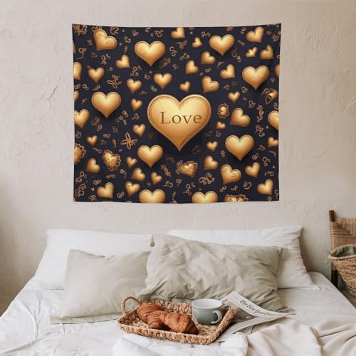Tapiz de pared FCTVSKLN de corazón dorado, arte impreso de amor para un hogar acogedor 7
