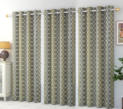Image of Check Pattern Window Curtains for Living Room | Drawing Room Parde | Curtain Panel for Door, Grey Color 5 Feet 3 Pcs Set Curtains