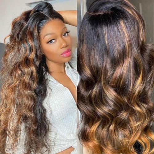 Image of Beauty Forever 7x5 Bye Bye Knots 2.0 Balayage Brown Highlight 3D Body Wave Lace Front Wig Put on and Go Glueless Drawstring Wigs with Pre-Bleached Pre Plucked Pre Cut HD Lace Wig 150% Density 22 Inch