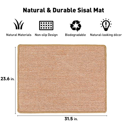 Image of FUKUMARU Cat Scratcher Mat, 23.6 X 15.7 Inch Natural Sisal Cat Scratch Mats, Horizontal Cat Floor Scratching Pad Rug with Sticky Tapes, Protect Sofa and Carpet (Brown-23.6 x 31.5 Inch)