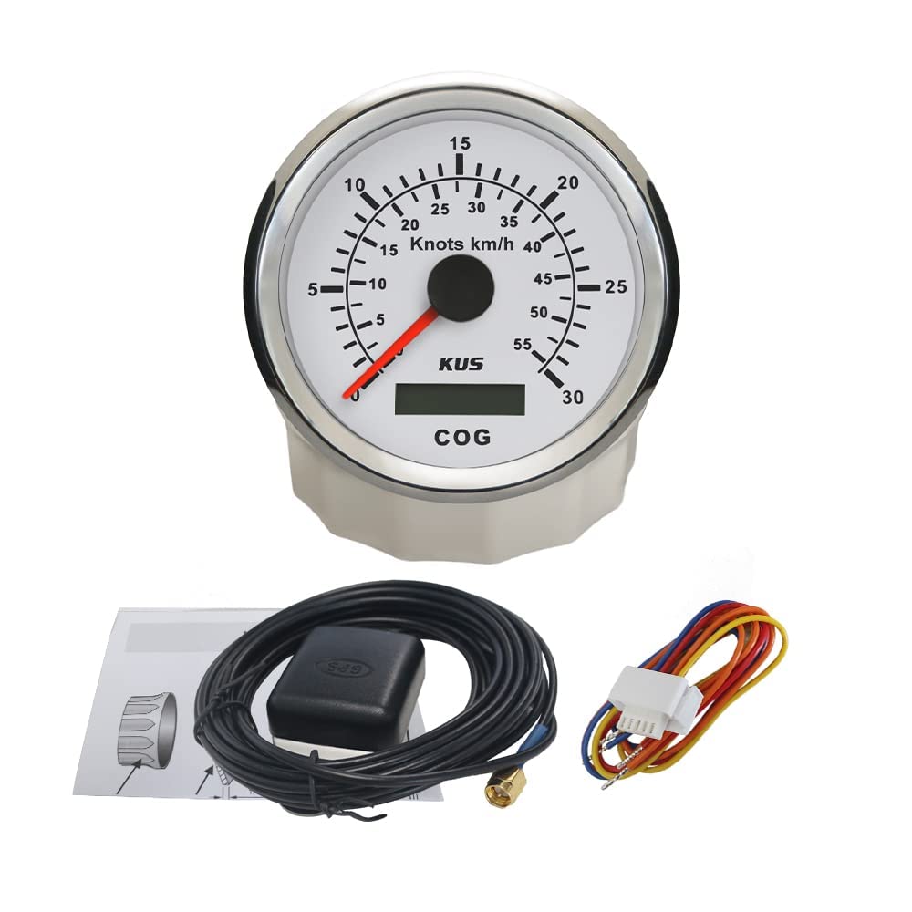 KUS Compteur De Vitesse GPS 30 Nœuds 55 KM/H Boat Yacht 85mm Blanc