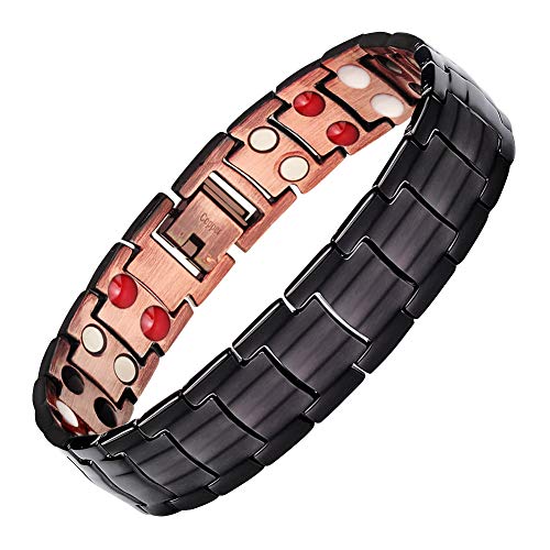 JFUME Bracciale da uomo in rame puro bicolore gioielli in rame nero con confezione regalo regolabile da 22 cm