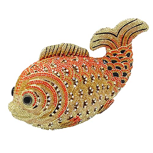 Boutique De FGG Super Mini Women Fish Evening Bags Crystal Clutch Purse Wedding Party Rhinestone Handbags (Orange#4)