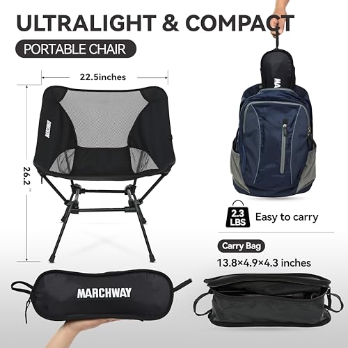 Image of MARCHWAY Ultralight Folding Camping Chair, Heavy Duty Portable Compact for Outdoor Camp, Travel, Beach, Picnic, Festival, Hiking, Lightweight Backpacking (Black)