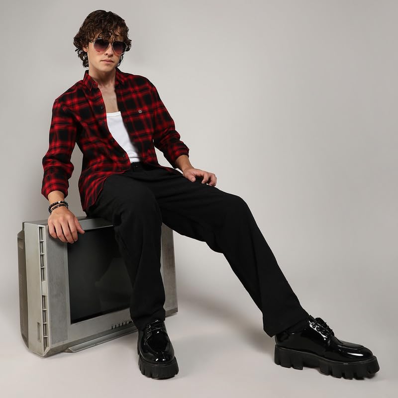 Image of CAHOOT Men's Brushed Buffalo Check Shirtfor Casual Wear | Spread Collar | Long Sleeve | Button Closure | Shirt Crafted with Comfort Fit for Everyday Wear