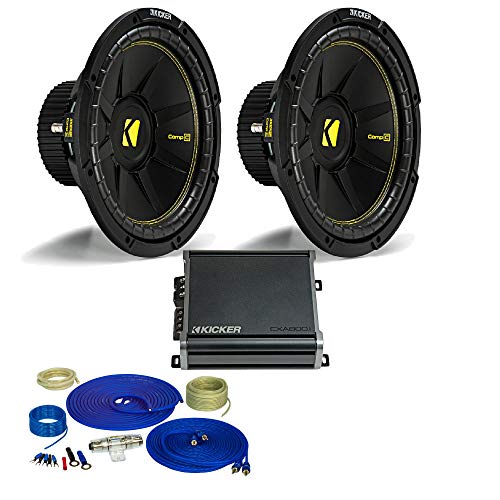 Kicker 12 Inch Bass Bundle 2 44CWCS124 Subwoofers with CXA8001 and amp Wire kit