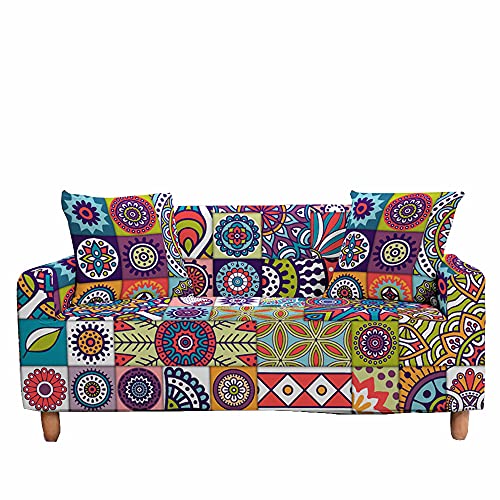 Fansu Funda de Sofá Elástica para Sofá de 1 2 3 4 Plazas,Ajustable Impresión 3D Patchwork Bohemio Cubre Sofa con 1 Funda Cojín,Antideslizante Protector de Muebles (Clásico H,3 plazas (190~230cm))