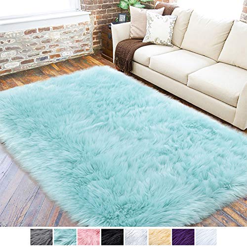 LOCHAS Ultra Soft Fluffy Rugs Faux Fur Sheepskin Area Rug for Bedroom Bedside