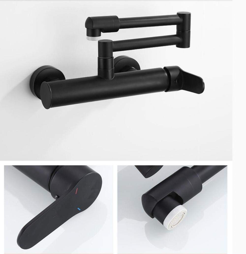grifo cocina pared Grifo de cocina grifo de pared frío y caliente para fregadero de cocina fregadero fregadero lavabo plegable cobre giratorio-Negro