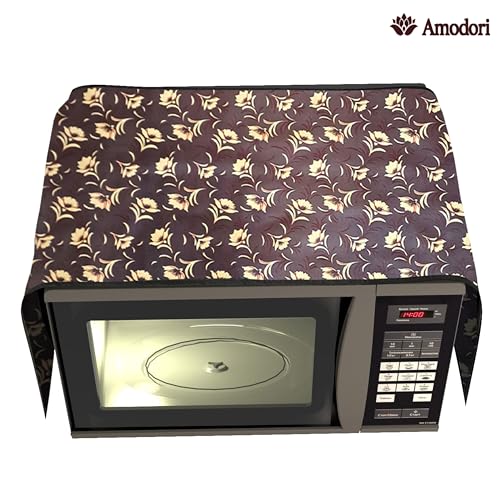 Image of Microwave Oven Top Cover 35x100 cm | Wipe Clean Fabric | 4 Utility Pockets (Floral-23)