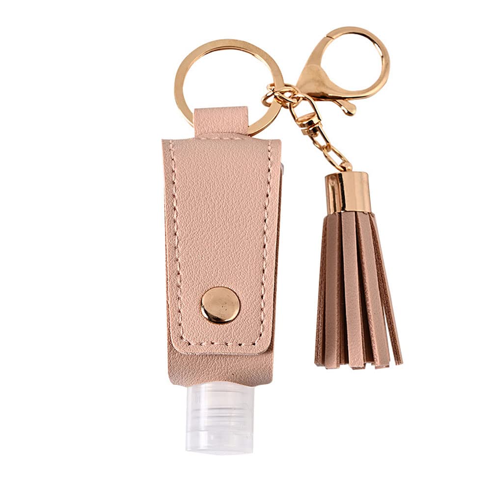 HSYHERE Multifunction Portable Empty Travel Bottle Keychain Hand Sanitizer Bottle Keychain, PU Leather Tassel Key Chains Car Key Ring +Refillable