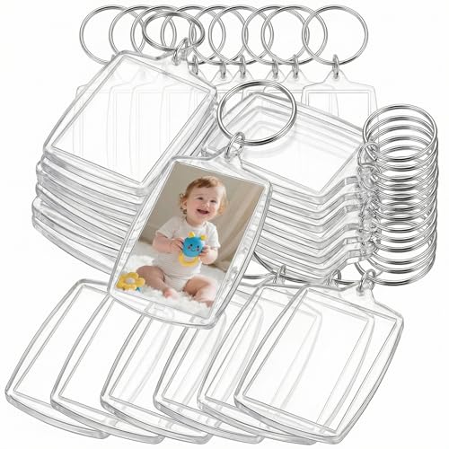 QWORK® 25 Pièces Porte-Clés Photo Vierge, Porte-Clés Personnalisé en Acrylique Transparent pour Famille, Amis, Cadeaux et Artisanat, 4 x5.5 cm