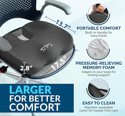 Image of ComfiLife Premium Gel & Memory Foam Seat Cushion - Doctor Recommended Office Chair Cushion, Car Seat Cushion - Chair Cushions for Back & Sciatica Pain Relief - Seat Cushions for Office Desk (Charcoal)