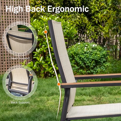 Image of PHI VILLA Outdoor Stackable Dining Chairs Set of 6 w /Aluminum Frame, Beige | Breathable & quick-drying Textilene, Space-saving, Light-weight, Weather-resistant, Patio lawn deck