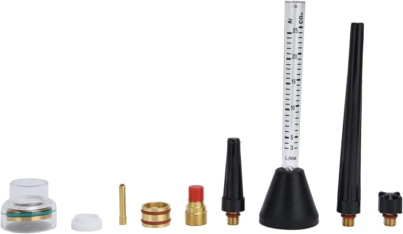 Argon Arc Welding Nozzle Kit with Gas Flowmeter, Tungsten Needle, Compatible with WP 9/20, High Quality Ceramic Material, Built in Safety Filter, Complete Set for Electronic We