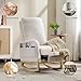 GOWE Modern Accent Rocking Chair Rocking Chair with Solid Wood Legs, Upholstered Nursery Glider Rocker with Side Pocket and Footrest, Living Room Lounge Arm Chair with High Backrest (White,Teddy)