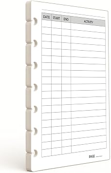 Activity Log Refill Pages fits 7-Disc Mini Planners, Time Activity Tracker Log Refills, Pre-punched Happy Planner Inserts 7 Disc Mini