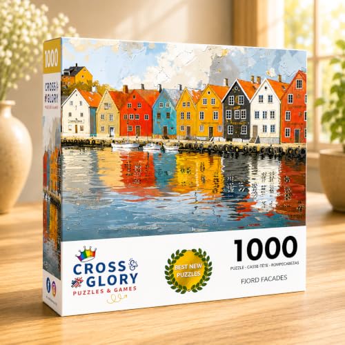 Rompecabezas de 1000 piezas para adultos Cross & Glory | Fjord Facades: Costa del agua de Noruega | Escena de pueblo noruego | Piezas de 2 mm de grosor | Poster de referencia incluido | Acabado satinado | Edad mínima 14 años miniatura 2