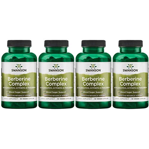 Swanson Berberine Complex w/Cinnamon, Gymnema & Fenugreek Metabolic Glucose Support 90 Veg Caps 4 Pack