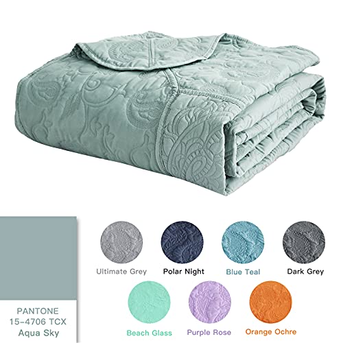 Hz&Hy Oversized King Bedspread Aqua Sky 128X120 Extra Wide, Coverlet Bedding Set, Lightweight Thin Comforter, Reversible, Luxurious, 4 Piece, 100% Microfiber, King/Cal King, Aqua Sky #TOP3