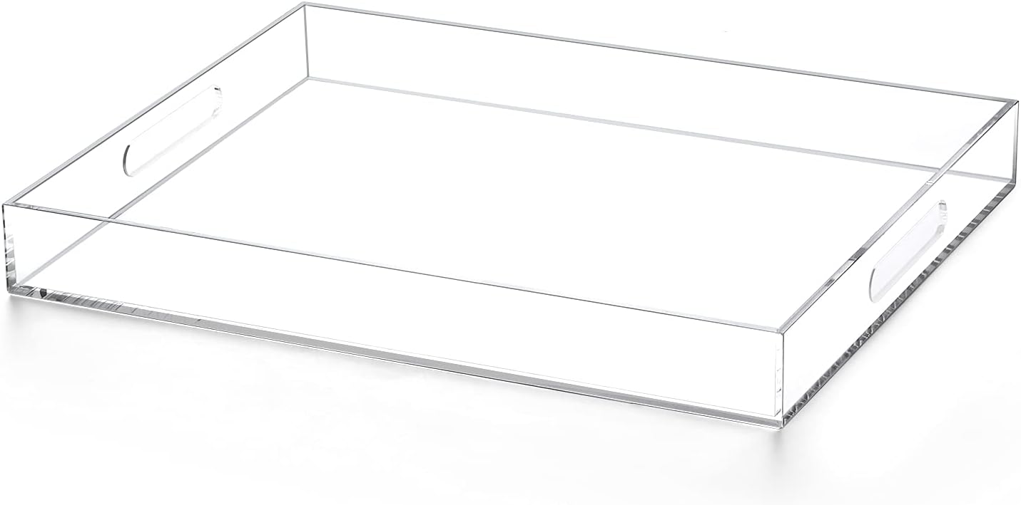 Sponsored Ad – 12x20 Inch Modern Clear Acrylic Ottoman Tray with Cutout Handles Serving Tray Organizer Tray Decorative Tray. for Living Room, Bedroom,Bathroom and Kitchen Tabletop