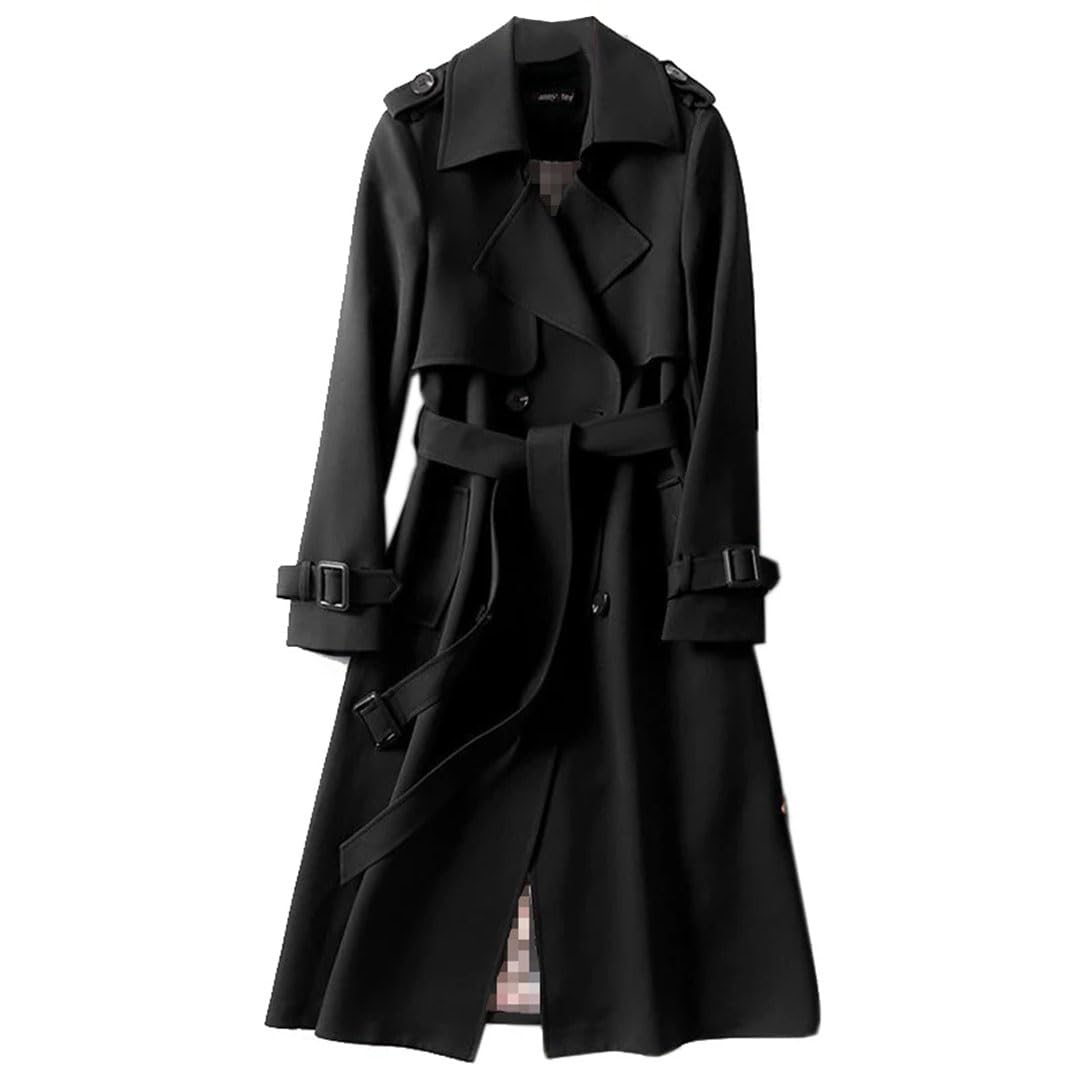 Cappotto da donna con cintura slim fit doppio petto medio lungo trench coat