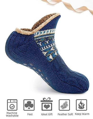 Image of Women Knitted Slipper Socks Cozy Sherpa Fuzzy Socks Non Slip Socks Winter Indoor Double Layer Bedroom Slipper Socks