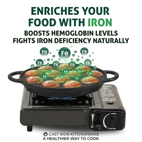 Image of Cast Iron 12 Cavity Paniyaram Pan | Pre-Seasoned Appam Patra, Kuzhi Paniyaram, Appe, Paddu, Ponganal, Litti & Pancake Maker | Naturally Non-Stick | Gas & Induction Compatible | 2 Side Handles
