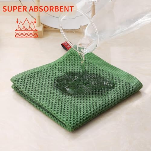 Image of 100% Cotton Kitchen Dish Cloths, 6 Pack Waffle Weave Ultra Soft Absorbent Dish Towels for Drying Dishes Quick Drying Kitchen Towels Dish Rags, 13.4 X 13.4 Inches (Grass Green, Pack of 6)