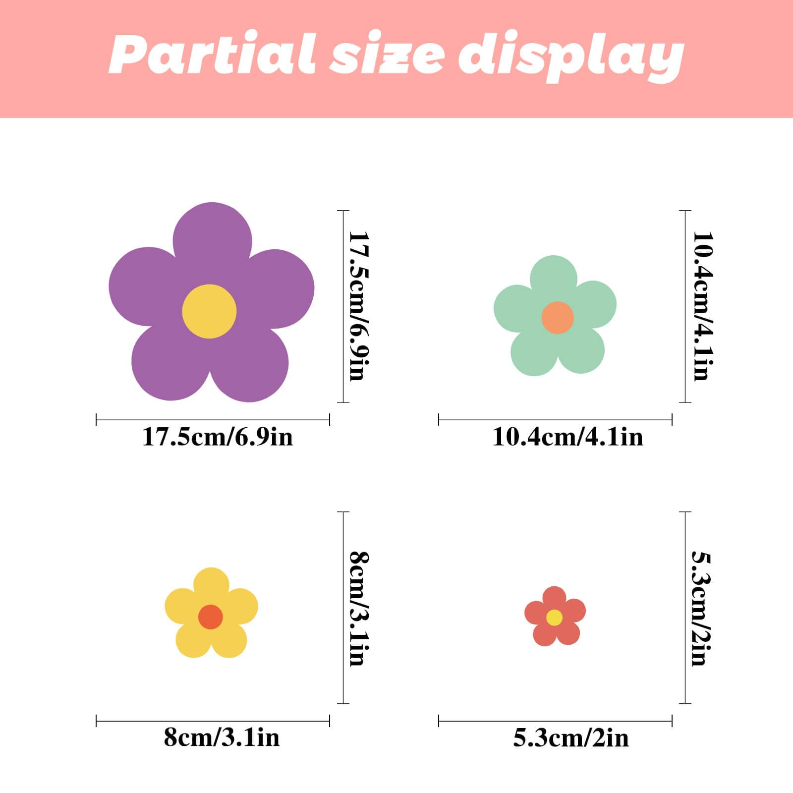 Dayker 63pcs Cute Flowers Wall Sticker, Colorful Floral Wall Decal, Removable Vinyl Peel and Stick Wall Decor - Image 2