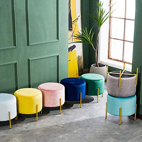 Pouf en velours rond bleu clair 42cm - Tabouret de repose-pieds de table basse pour salon