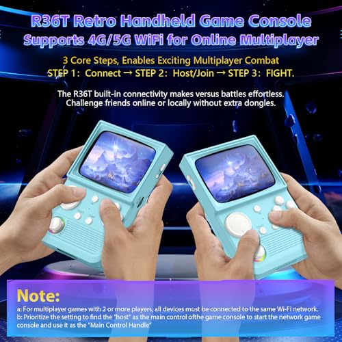 Image of R36T Retro Game Console, Handheld Game Console with 3.5in IPS HD Screen, Video Game Consoles Supports WiFi Networked Fighting and OTG, 3500mAh Battery, 64GB TF Card, Glacier Blue
