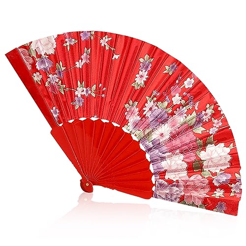 Rumyve Vibrant Display Fans - Chinese Vintage Style Folding Fans for Women's Daily Use and Photography(Red)