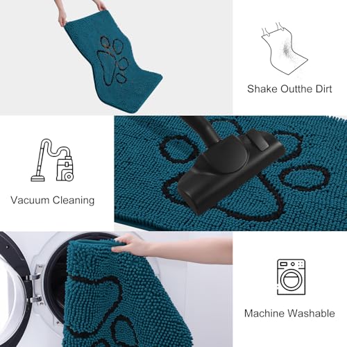 Image of Smiry Dog Door Mat for Muddy Paws, Absorbent Dirt Trapper Non Slip Quick Dry Washable Chenille Mat for Mud Dogs, Entry Rug for Indoor and Outdoor (36x24 Inches, Atlantic Blue and Black)