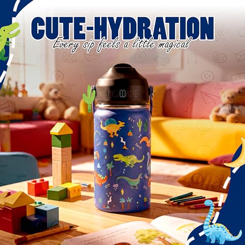 Image of Rioware Kids Insulated Stainless Steel Water Bottle 350ml | Double Wall Vacuum | 24 Hrs Cold & 12 Hrs Hot | Leakproof Flip Top with Straw | BPA-Free | School Bottle with Carry Loop (350 Ml, Blue)