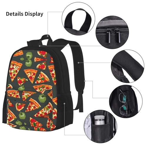 Pizza Pattern Print 3 Piece Backpack Set, Laptop Daypack, Lightweight Bookbag Set With Lunch Bag Pencil Case4