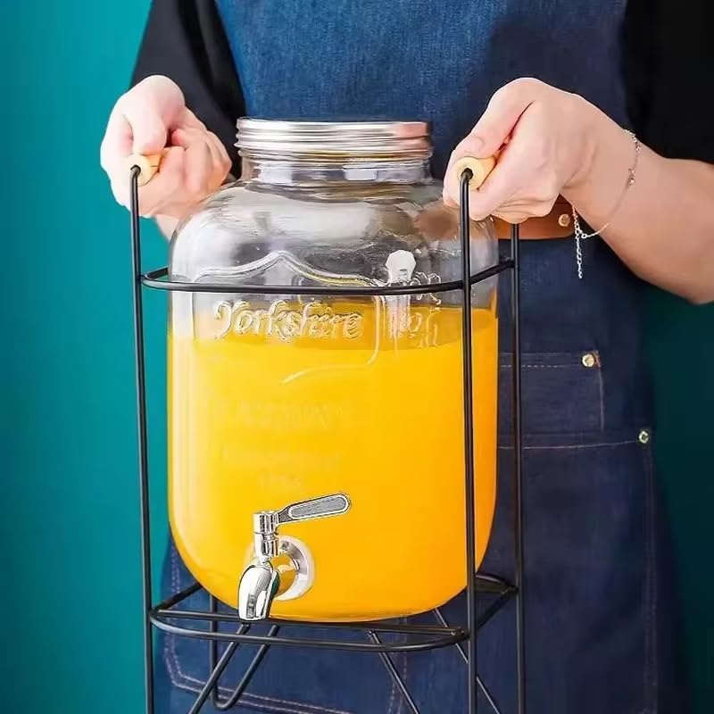 Image of PrimeWorld 1 Pc 5 LTR Glass Water Beverage Dispenser with Stand - Air Tight Lid Glass Pitcher for Detox Water - Mason Jar - Counter Table Top Juice Water Beer Dispenser for Home Restaurant Party