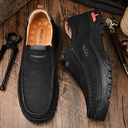 Image of MOSTELO Mens Slip On Casual Loafers Classic Outdoor Leather Walking Hiking Shoes Comfortable for Work Office Dress Outdoor