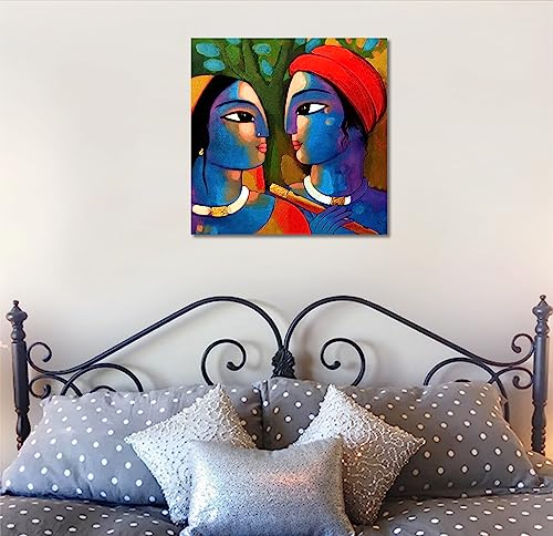 Image of Tamatina Religious Art Canvas Painting | Radha Krishna| God Unframed painting for Home decor|size - 13X13 Inches.350