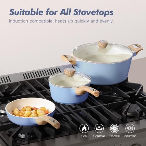 Image of SENSARTE Ceramic Pots and Pans Set Nonstick, Kitchen Cookware Sets, 14-Piece Induction Cookware, Non-toxic Healthy Non Stick Cooking Set, with Frying Pans Set, PFAS PTFE PFOA PFOS Free