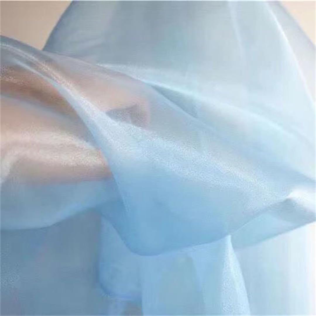 Tela de organza con encaje Tela de organza for decoración bodas, cortinas fondo multicolor, 1-10 yardas(Light Water Blue,6Yards)
