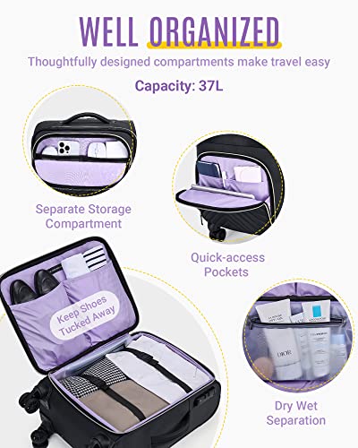 Light Flight Carry On Luggage Airline Approved, Softside Suitcase With Spinner Wheels 20 Inch Small Lightweight Carry-On Luggage With Front Pockets, Women Men Business Travel (Black) #TOP2