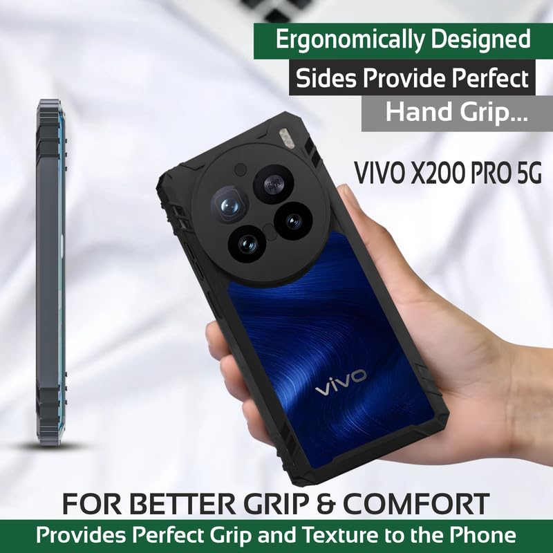 Image of AIBEX Crystal Clear Back Cover Case for Vivo X200 Pro 5G| 360 Degree Protection | Shock Proof Design | Transparent Back Case for Vivo X200 Pro 5G (PC & TPU, Black Bumper)