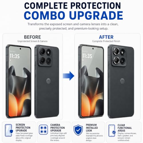 Image of ArmourPro Edge to Edge Tempered Glass for Motorola Edge 70 Max with Black Camera Ring Guard, 9H Screen Protector, Anti-Scratch, Anti-Fingerprint, Bubble-Free Installation Kit