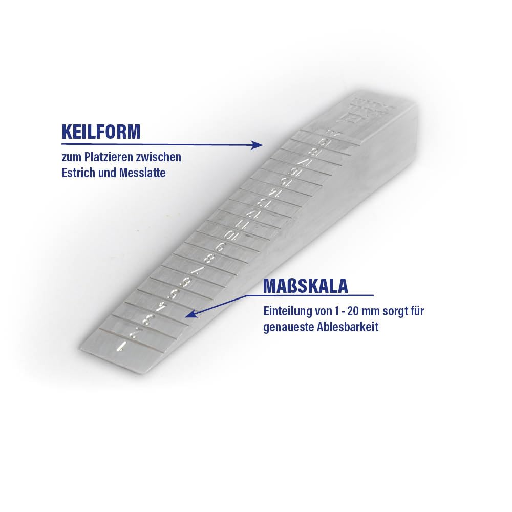 Karl Dahm Estrich-Messkeil aus Vollaluminium – Präzises Messen von Unebenheiten & Neigungen | Maßskala 1–20 mm | Ideal für Fliesenleger & Bodenverleger